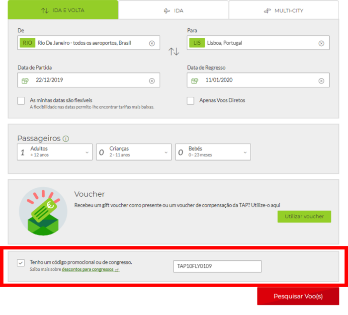 desconto tap passagem voo